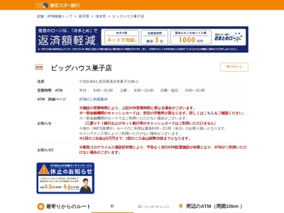 東京スター銀行ATM統括支店フレスコキクチ北町店出張所のクチコミ・評判とホームページ
