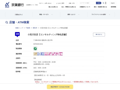 ランキング第14位はクチコミ数「0件」、評価「0.00」で「京葉銀行 小見川支店」