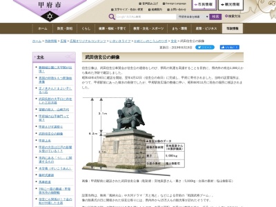 ランキング第8位はクチコミ数「0件」、評価「0.00」で「武田信玄公の銅像」