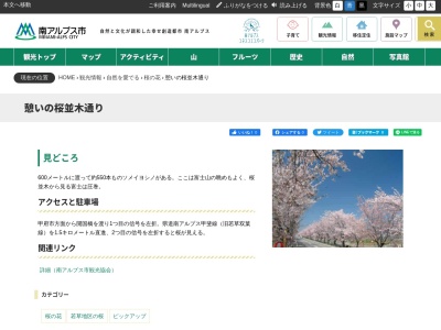 憩いの桜並木通り(日本、〒400-0332山梨県南アルプス市鏡中條)