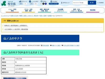 山ノ上のサクラ(日本、〒505-0003岐阜県美濃加茂市山之上町諸屋)
