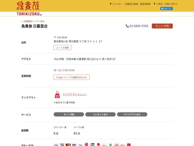 ランキング第8位はクチコミ数「0件」、評価「0.00」で「鳥貴族 日暮里店」